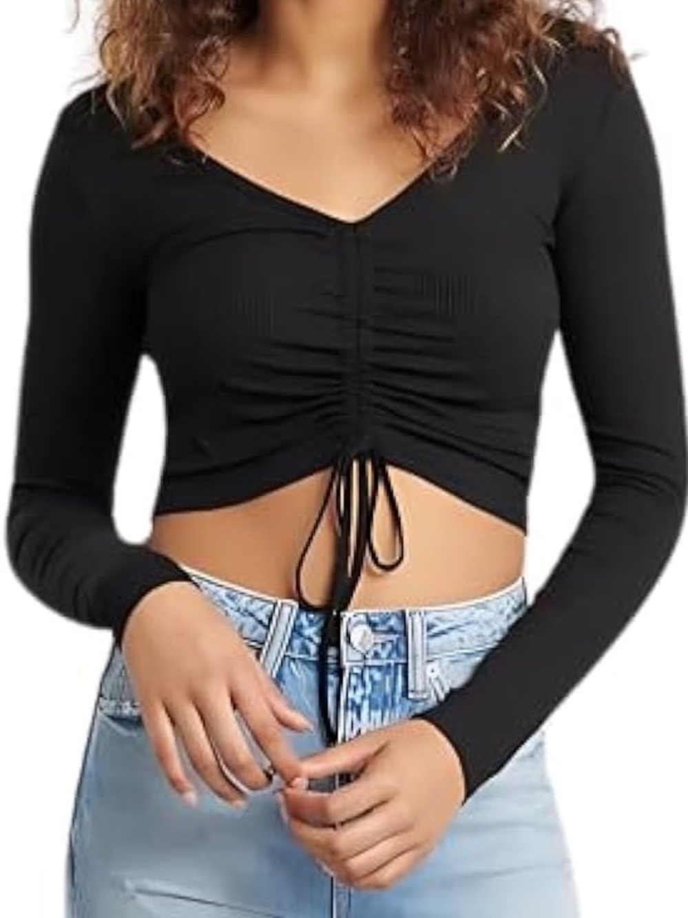 Garage Black V-Neck Long Sleeve Top